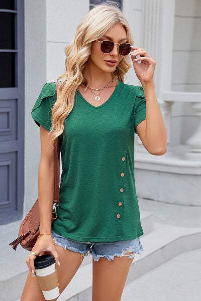 V-Neck Short Sleeve T-Shirt - Trendsi - Flyclothing LLC