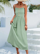 Decorative Button Spaghetti Strap Midi Dress - Trendsi - Flyclothing LLC