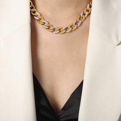 Zircon Titanium Steel Chunky Chain Necklace - Trendsi - Flyclothing LLC