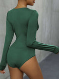 Lace Detail Plunge Long Sleeve Bodysuit - Trendsi - Flyclothing LLC