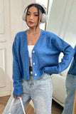 Button Up Long Sleeve Cropped Cardigan - Trendsi - Flyclothing LLC