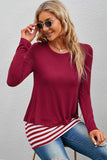 Full Size Striped Faux Layered Long Sleeve Top - Trendsi - Flyclothing LLC