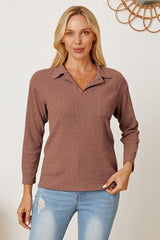 Collared Neck Dropped Shoulder T-Shirt - Trendsi