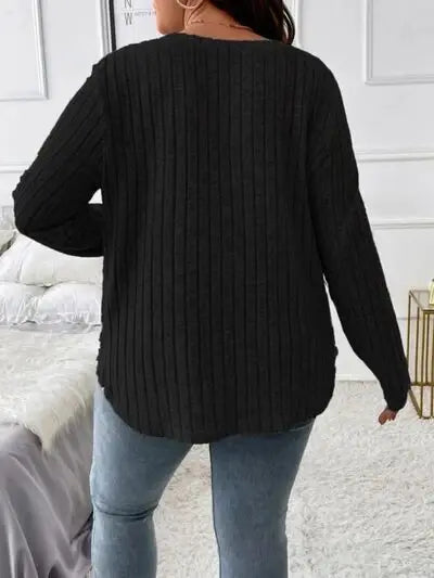 Plus Size V-Neck Long Sleeve T-Shirt - Trendsi - Flyclothing LLC