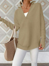 Half Zip Long Sleeve Knit Top - Trendsi - Flyclothing LLC
