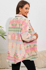 Geometric Button Down Collared Jacket - Trendsi - Flyclothing LLC