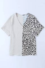 Leopard Color Block V-Neck Blouse - Trendsi - Flyclothing LLC