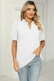 Notched Neck Puff Sleeve T-Shirt - Trendsi