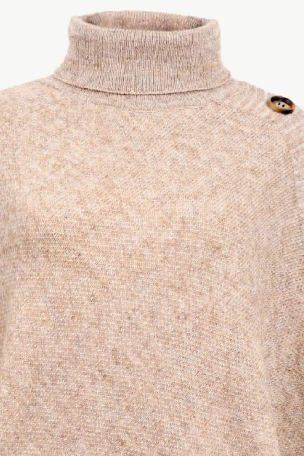 Turtleneck Buttoned Poncho - Trendsi - Flyclothing LLC