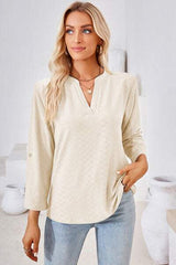 Notched Roll-Tab Sleeve T-Shirt - Trendsi - Flyclothing LLC