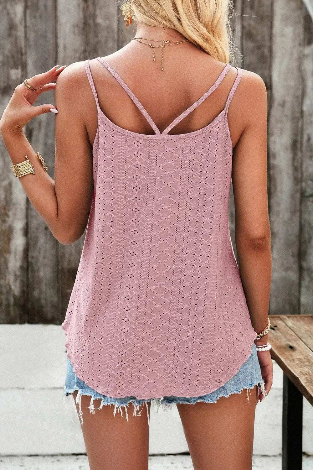 Eyelet V-Neck Double Strap Cami - Trendsi - Flyclothing LLC