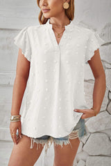 Swiss Dot Notched Cap Sleeve T-Shirt - Trendsi - Flyclothing LLC