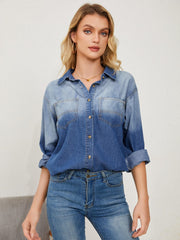 Pocketed Button Up Dropped Shoulder Denim Jakcet - Trendsi
