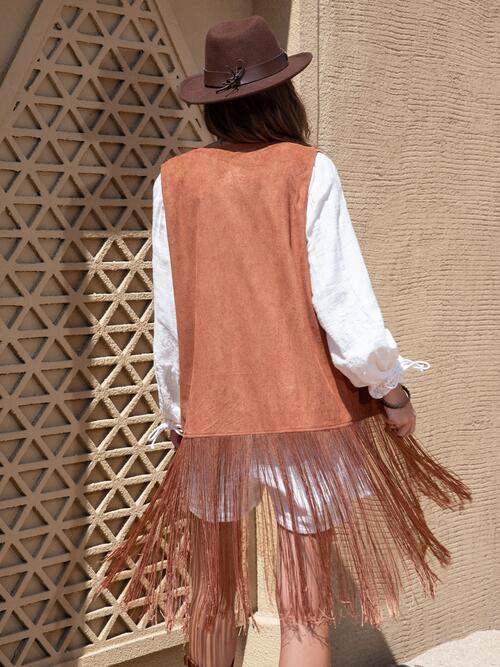 Fringe Hem Open Front Vest - Trendsi - Flyclothing LLC