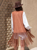Fringe Hem Open Front Vest - Trendsi