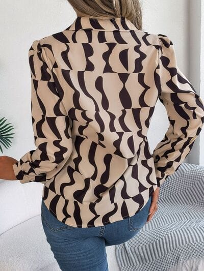 Printed Button Up Long Sleeve Shirt - Trendsi