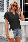 Eyelet Notched Short Sleeve T-Shirt - Trendsi - Flyclothing LLC