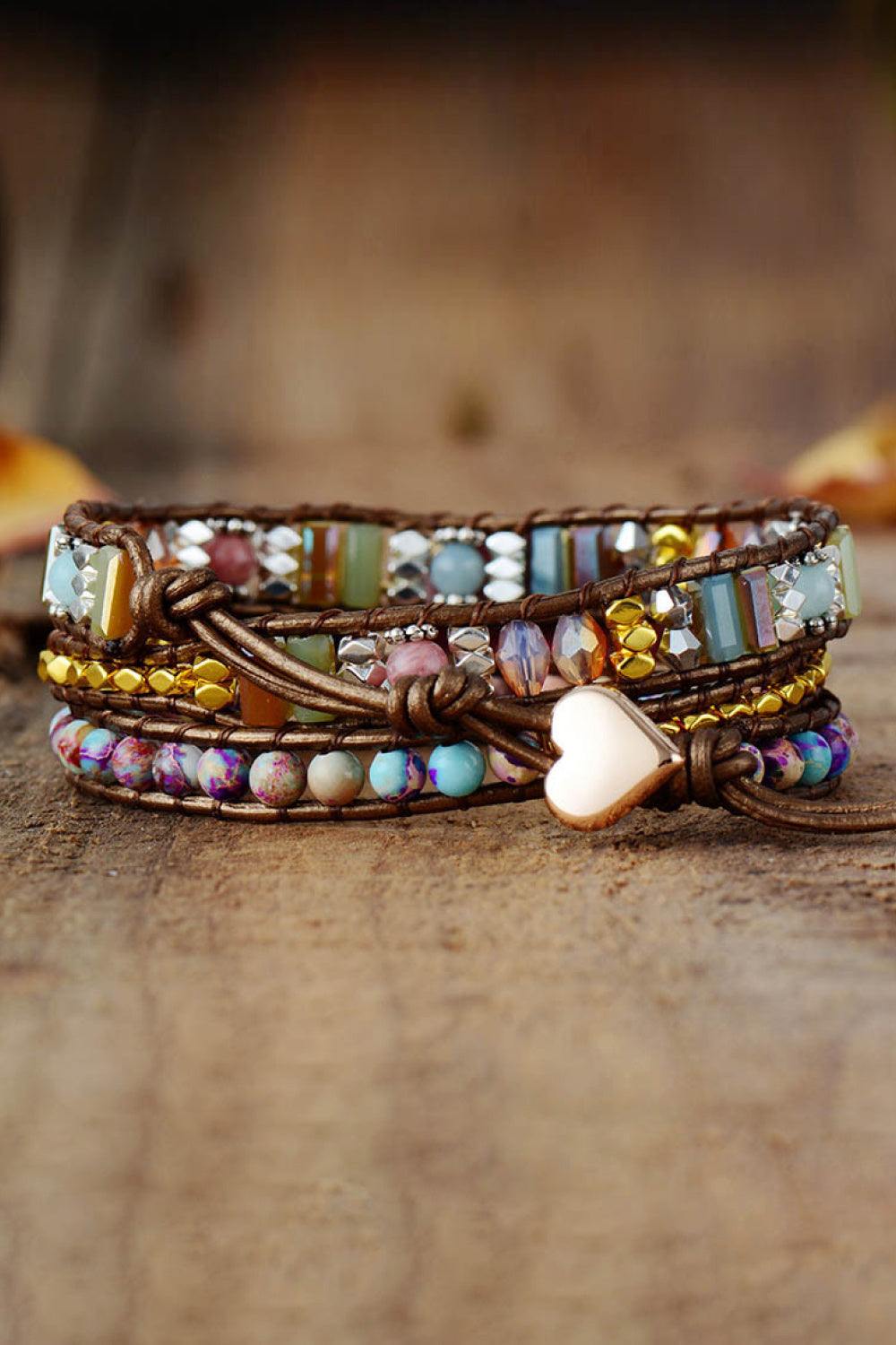 Handmade Crystal Beaded Natural Stone Bracelet - Trendsi