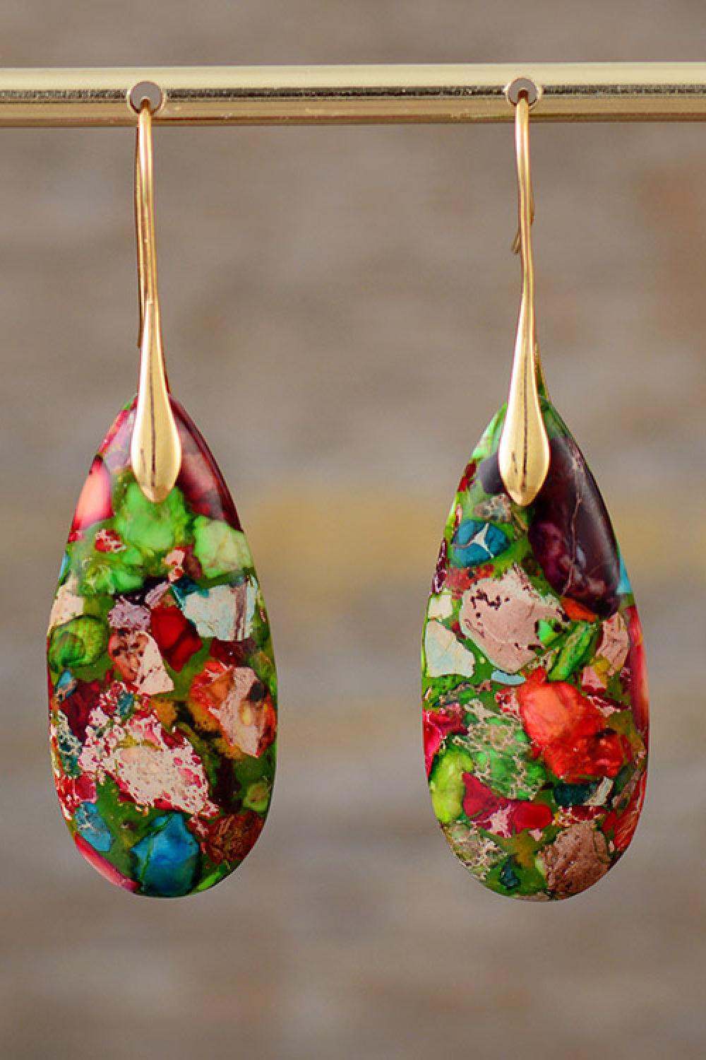 Handmade Teardrop Shape Natural Stone Dangle Earrings - Trendsi
