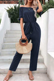 Off-Shoulder Tie Cuff Jumpsuit with Pockets - Trendsi - Flyclothing LLC