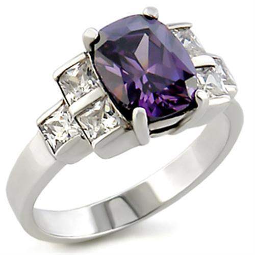 Alamode High-Polished 925 Sterling Silver Ring with AAA Grade CZ in Amethyst - Alamode - Flyclothing LLC