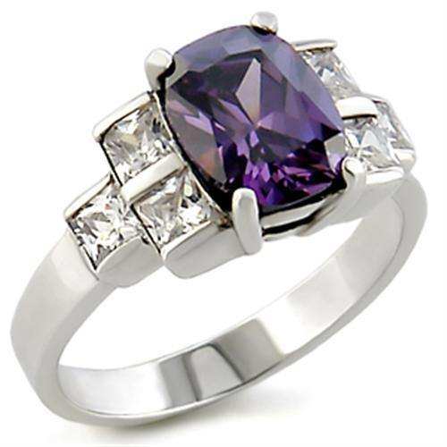Alamode High-Polished 925 Sterling Silver Ring with AAA Grade CZ in Amethyst - Alamode - Flyclothing LLC
