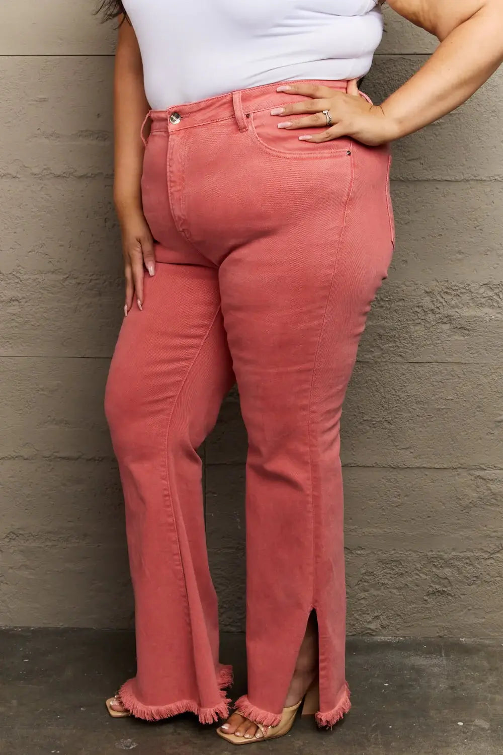RISEN Bailey Full Size High Waist Side Slit Flare Jeans - Trendsi - Flyclothing LLC