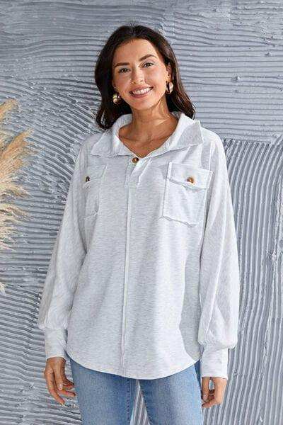 Exposed Seam Collared Neck Sweatshirt - Trendsi - Flyclothing LLC