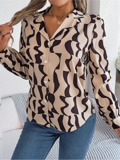 Printed Button Up Long Sleeve Shirt - Trendsi