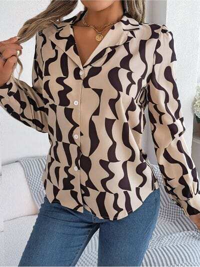 Printed Button Up Long Sleeve Shirt - Trendsi - Flyclothing LLC