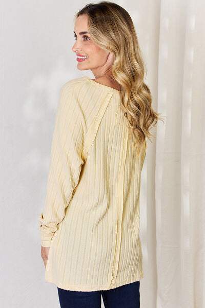 Basic Bae Full Size Ribbed Round Neck Slit T-Shirt - Trendsi - Flyclothing LLC