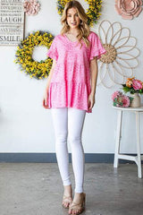 Heimish Full Size Leopard Ruffle Trim Short Sleeve Top - Trendsi - Flyclothing LLC