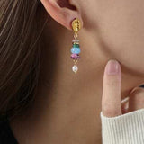 Natural Stone Freshwater Pearl Dangle Earrings - Trendsi - Flyclothing LLC