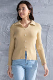 Ribbed Long Sleeve Slit Distressed Sweater - Trendsi