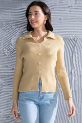 Ribbed Long Sleeve Slit Distressed Sweater - Trendsi