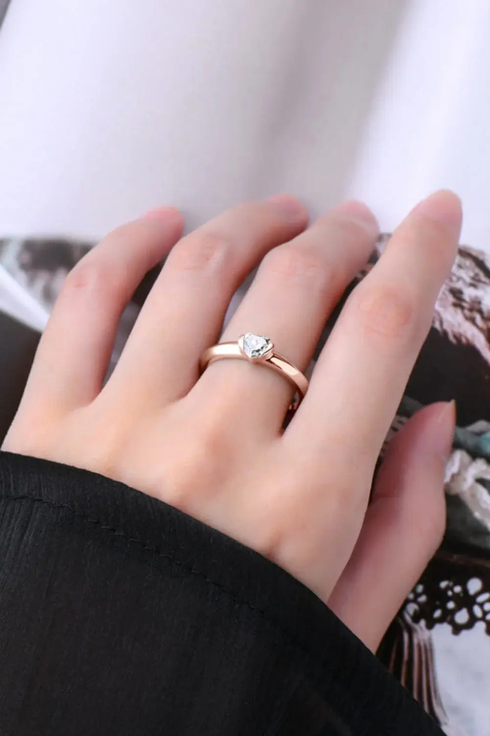 Moissanite 925 Sterling Silver Heart Solitaire Ring - Trendsi - Flyclothing LLC