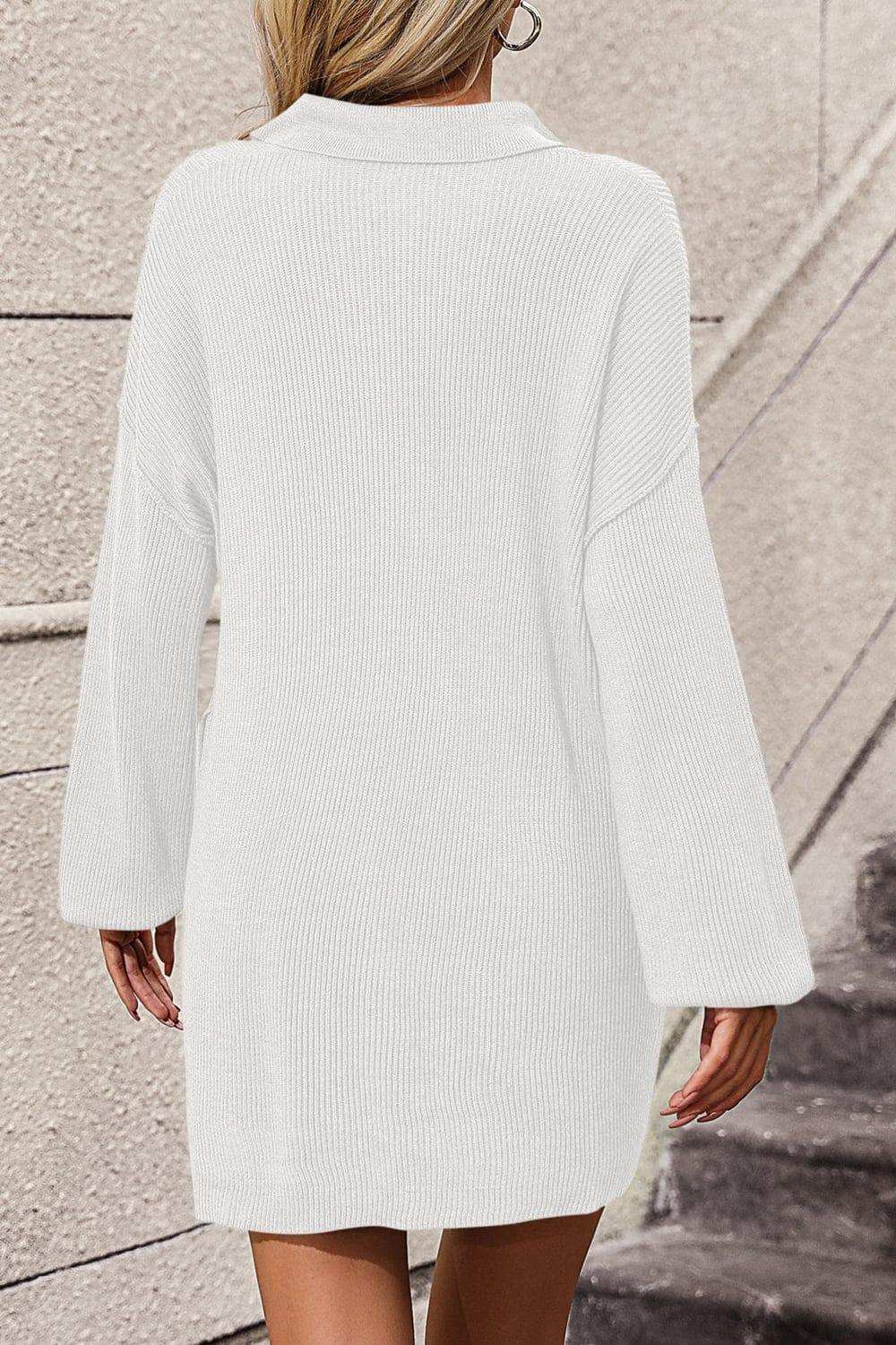Johnny Collar Drop Shoulder Sweater Dress - Trendsi - Flyclothing LLC