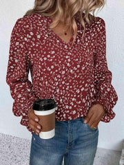 Notched Neck Flounce Sleeve Blouse - Trendsi