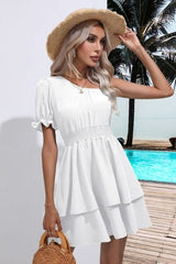 Layered Single Shoulder Flounce Sleeve Mini Dress - Trendsi