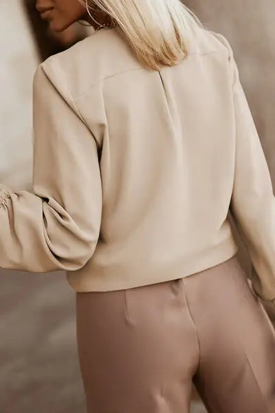 Button Up Round Neck Long Sleeve Shirt - Trendsi - Flyclothing LLC