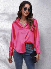 Button Up Collared Neck Long Sleeve Shirt - Trendsi