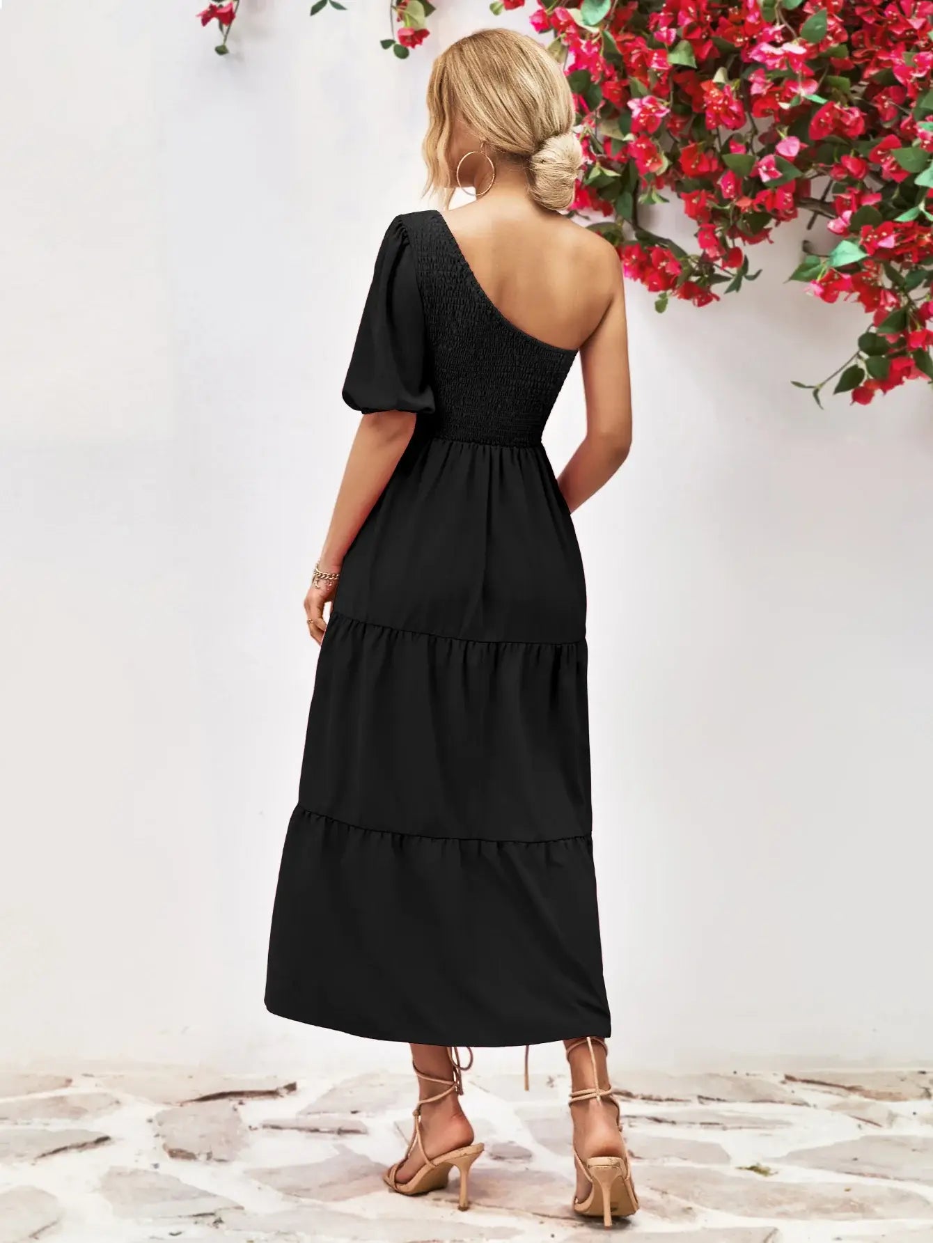 Smocked One-Shoulder Midi Dress - Trendsi - Flyclothing LLC