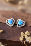 925 Sterling Silver Opal Heart Stud Earrings - Trendsi - Flyclothing LLC