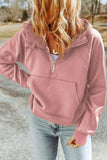 Half-Zip Thumbhole Sleeve Hoodie - Trendsi - Flyclothing LLC