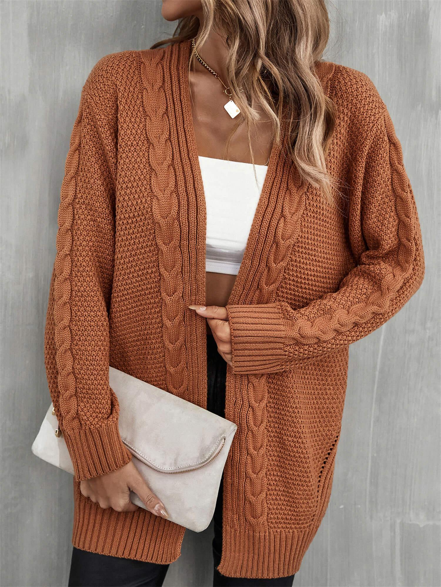 Warm Fall Mixed Knit Open Front Longline Cardigan - Flyclothing LLC