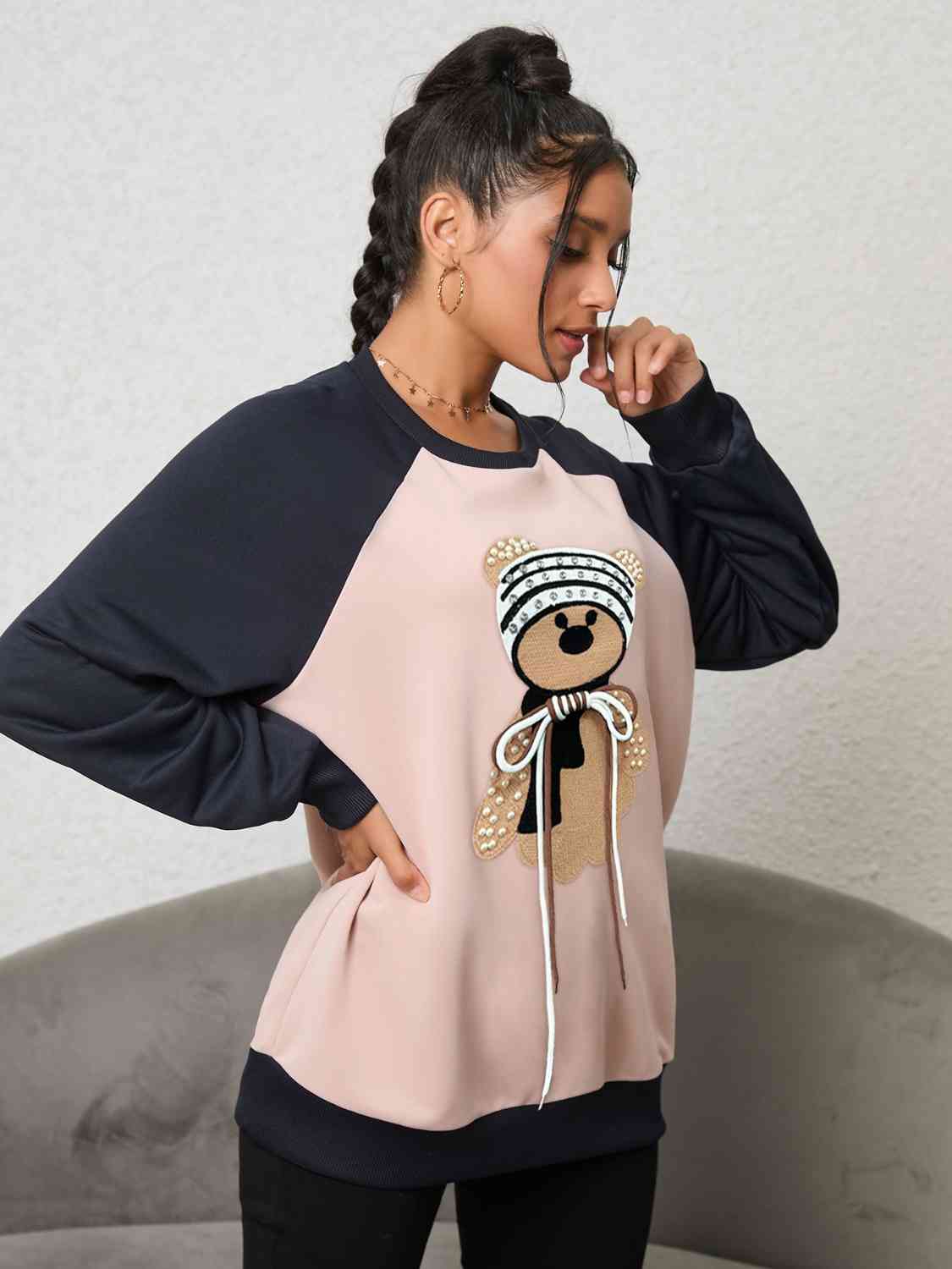 Bear Graphic Raglan Sleeve Sweatshirt - Trendsi - Flyclothing LLC