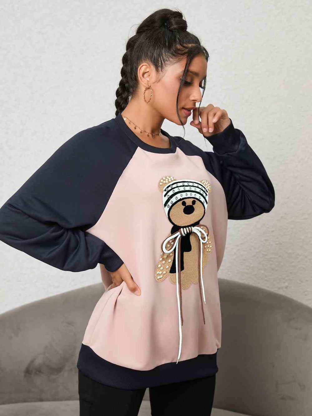 Bear Graphic Raglan Sleeve Sweatshirt - Trendsi - Flyclothing LLC
