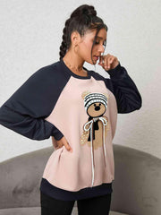 Bear Graphic Raglan Sleeve Sweatshirt - Trendsi
