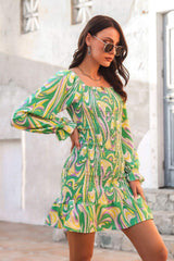 Abstract Print Square Neck Smocked Dress - Trendsi - Flyclothing LLC