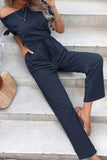 Off-Shoulder Tie Cuff Jumpsuit with Pockets - Trendsi - Flyclothing LLC